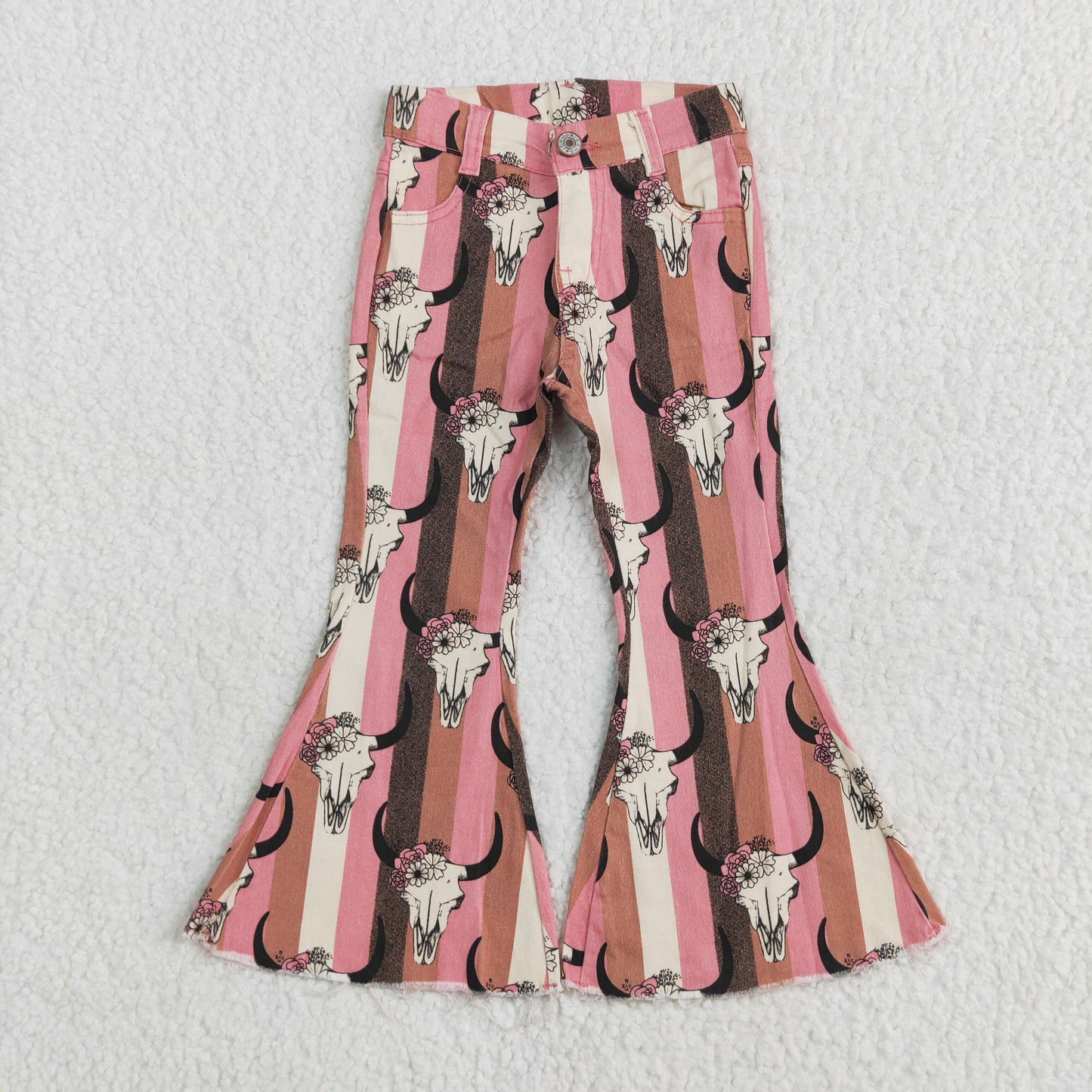 P0437 New NO MOQ Floral Alpine cowhide pink-orange striped denim pants high quality girls jeans 202505 RTS