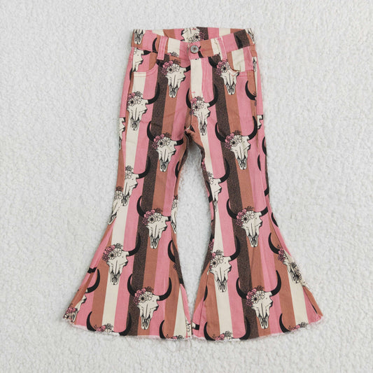 P0437 New NO MOQ Floral Alpine cowhide pink-orange striped denim pants high quality girls jeans 202505 RTS