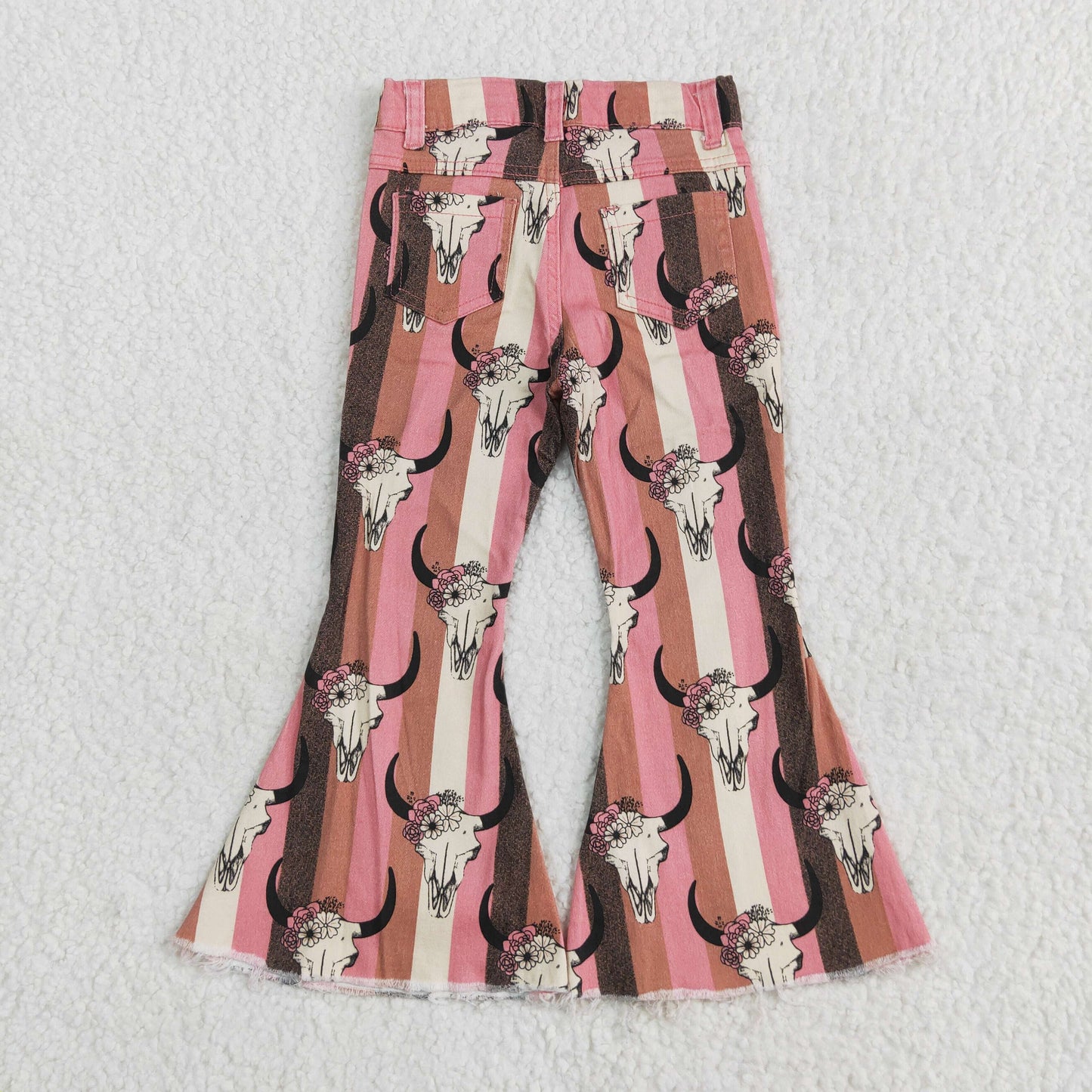 P0437 New NO MOQ Floral Alpine cowhide pink-orange striped denim pants high quality girls jeans 202505 RTS