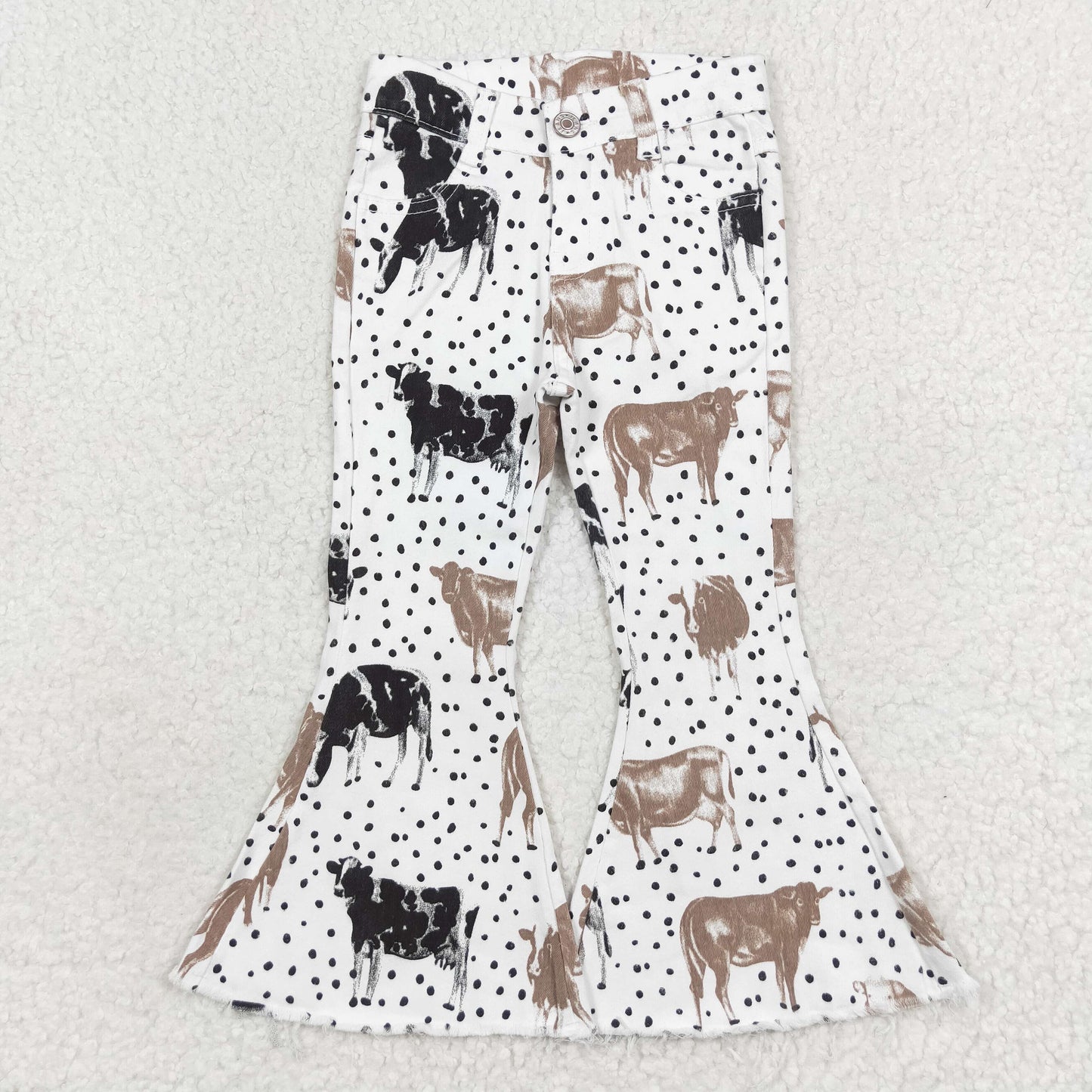P0452 NO MOQ Cow polka dot denim pants high quality girl clothes for 12 years bigy jeans