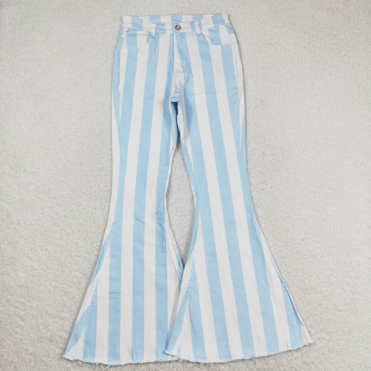 P0458 Adult women blue and white striped denim pants high quality wholesale no moq jeans girl