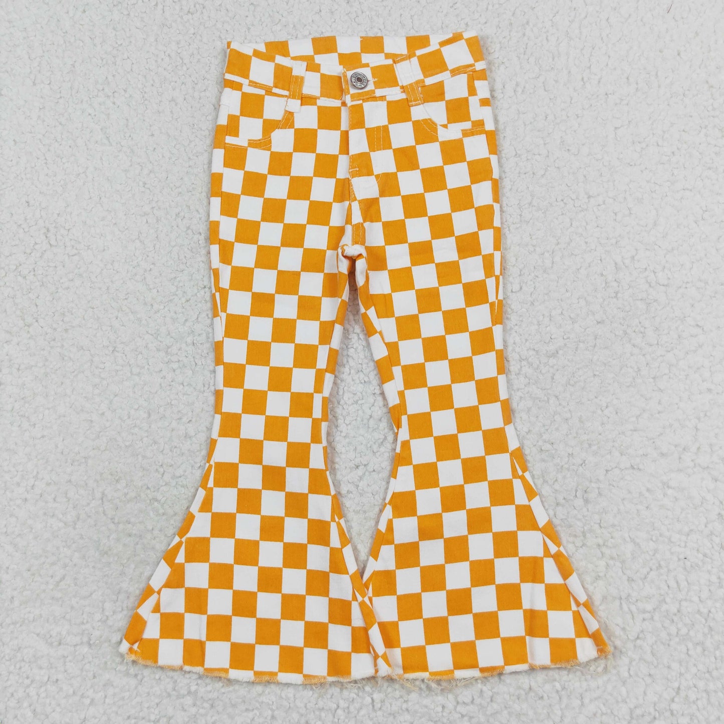 P0468 NO MOQ Orange plaid denim pants high quality kids jeans girls
