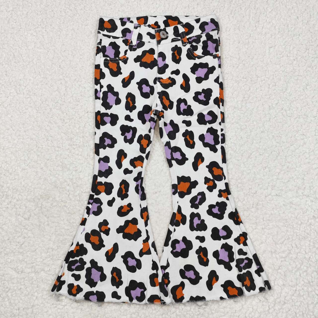 P0470 NO MOQ orange-purple leopard print denim pants western clothes