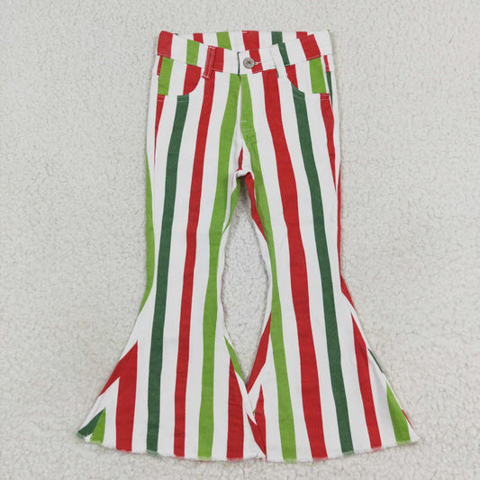 P0484 NO MOQ Red and green striped denim pants high quality baby girl jeans set