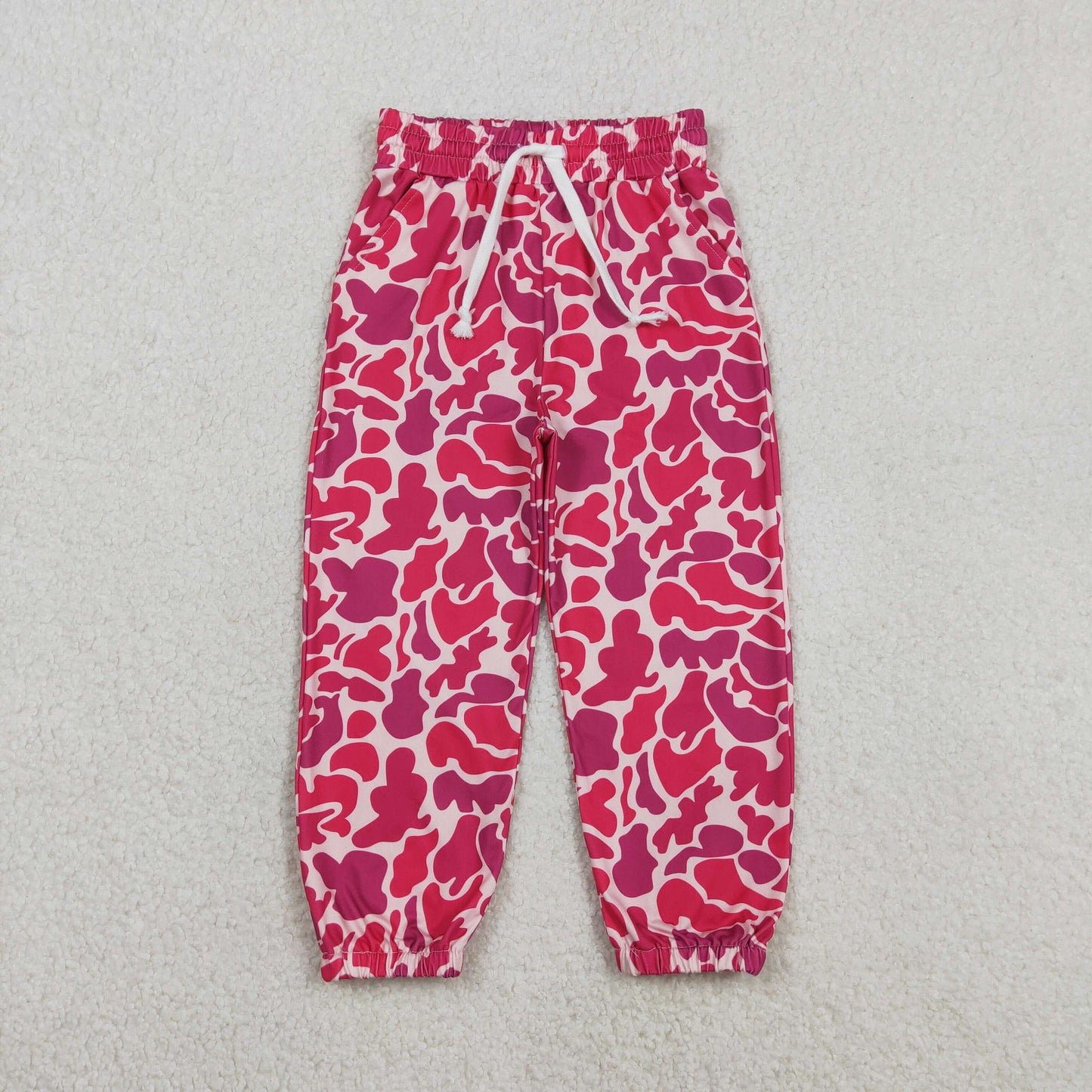 P0696 Rose Red Camouflage Girls Long Pants 202603 RTS