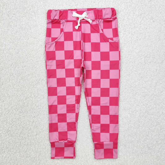 P0700  pink check pants girls sportswear boutique drawstring pants  202412RTS