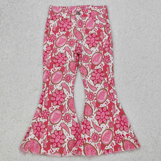 P0735 Hot Pink Fig Gem Bell Bottom Pants Denim Jeans RTS 202503 RTS