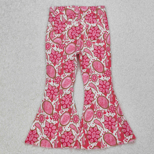 P0735 Hot Pink Fig Gem Bell Bottom Pants Denim Jeans RTS 202503 RTS