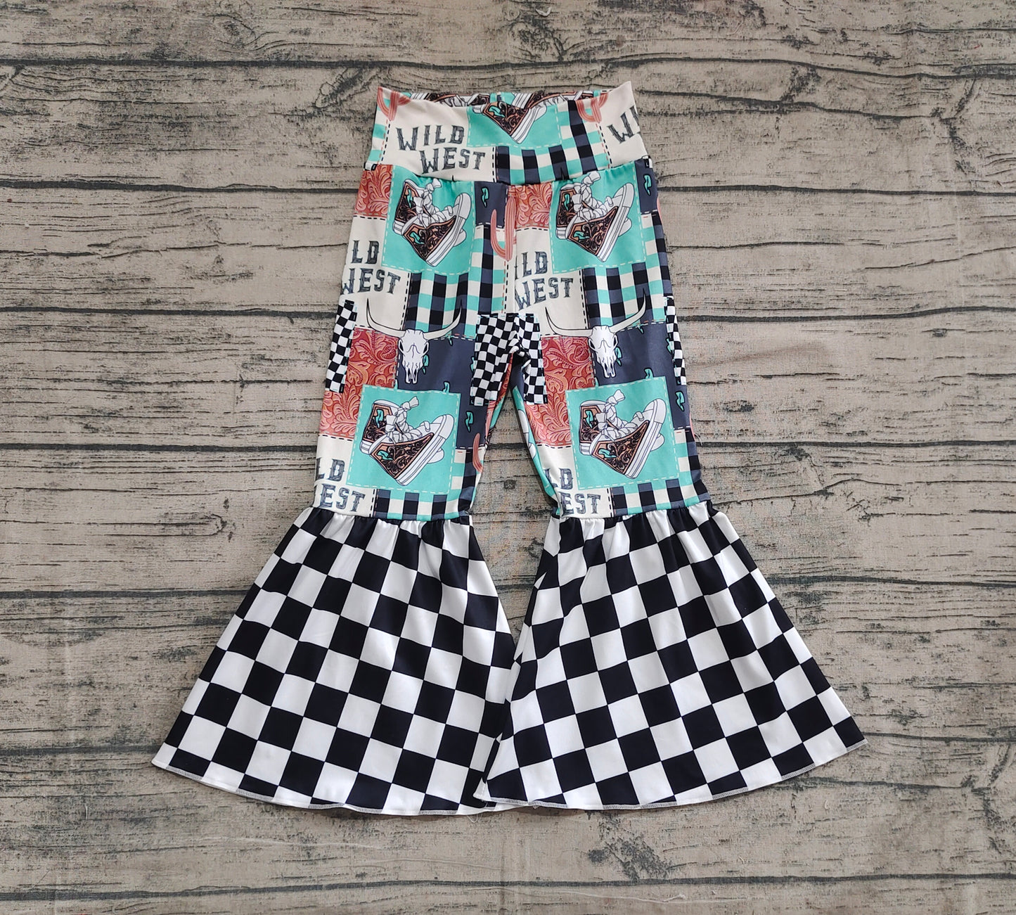 P0751 Western rodeo cowgirl boutique bell bottom pants 202504 RTS