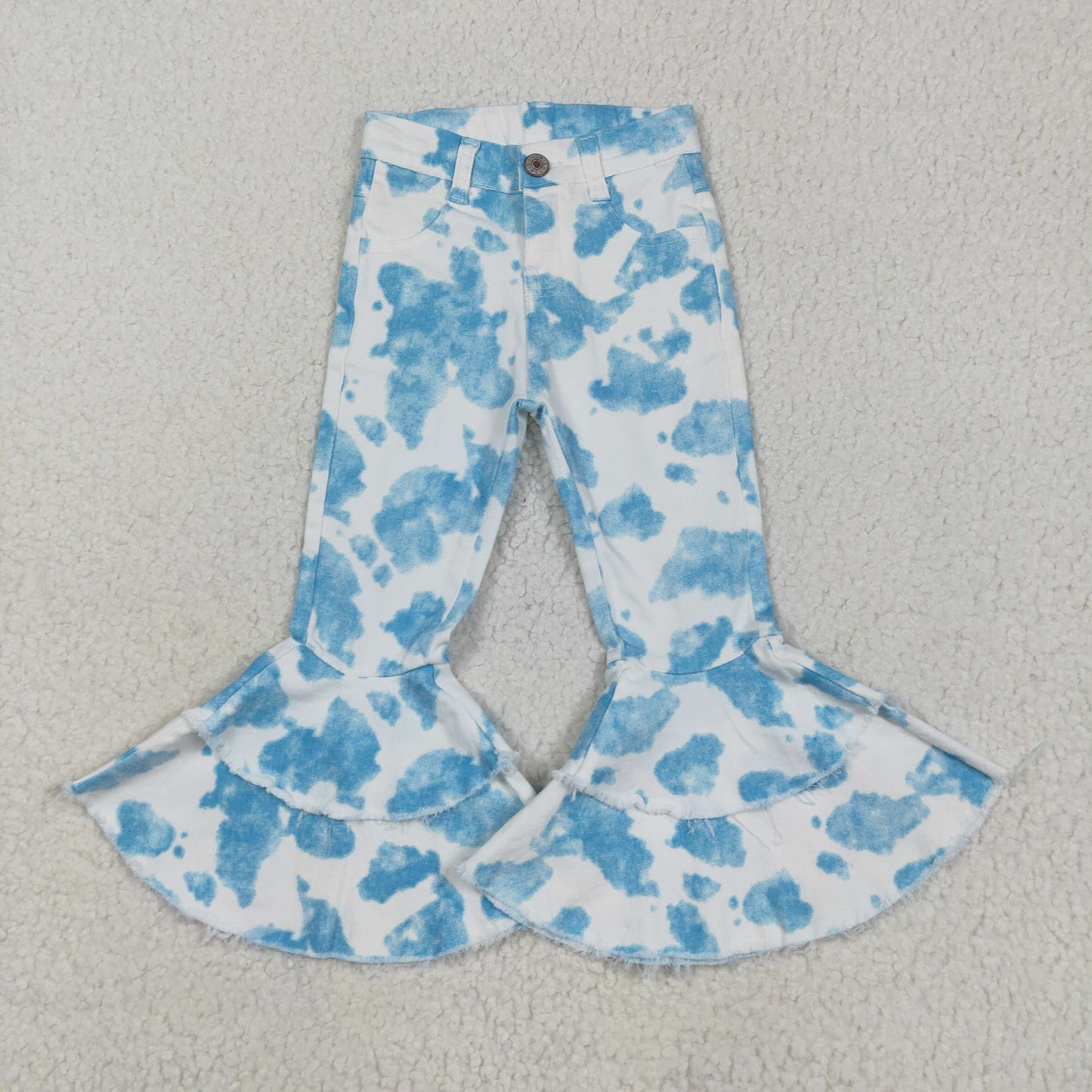 P0762 Light Blue Ink-Print Denim Trousers High Quality Girls Jeans 202505 RTS