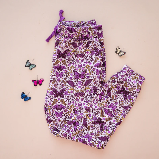 P0765 preorder adult female boutique purple butterfly flower fashion pants 202505