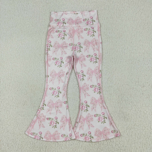 P0768 Girls Boutique Yoga Clothes Pink Flower Bows Bell Bottom Pants 202506 RTS