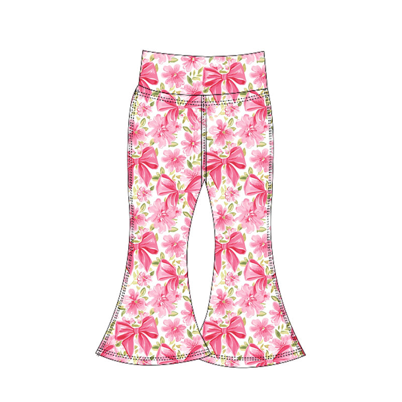 Preorder P0770 Girls Boutique Flower Bows Pink Yoga Pants 202506