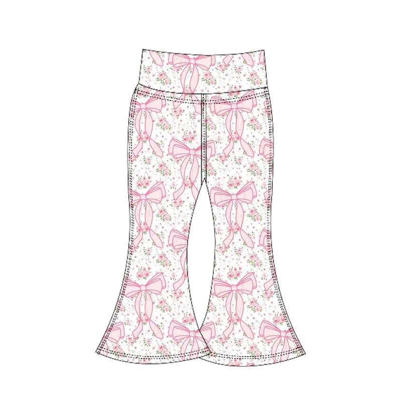 Preorder P0773 Girls Boutique Floral Bows Pink White Yoga Pants 202506