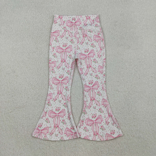 P0773 Girls Boutique Floral Bows Pink White Yoga Pants 202510 RTS