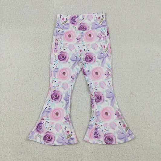 P0774 Girls Boutique Floral Leaf Blue Purple Yoga Pants 202509 RTS