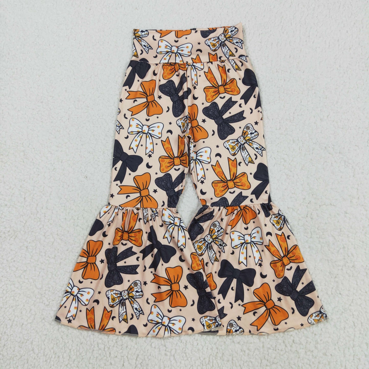 P0776 Girls Boutique Halloween Bow Pattern Moon Bell Bottom Pants 202508 RTS
