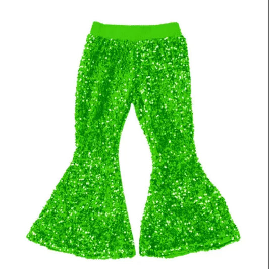 preorder P0777 Green Sequin Bell-bottomed Pants Girls Boutique 202506