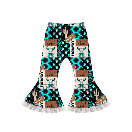 Preorder P0781 Girls Boutique Cowgirl Alpine Bull Head Geometric Ruffle Pants 202506