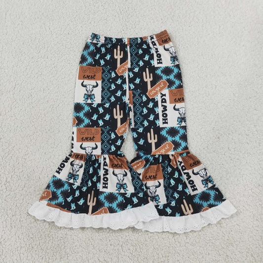 P0781 RTS girl clothes wild west girl bell bottom pant