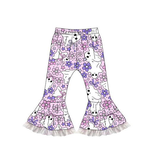 Preorder P0784 Girls Boutique Halloween Ghost Flower Ruffle Purple Pink Pants 202506