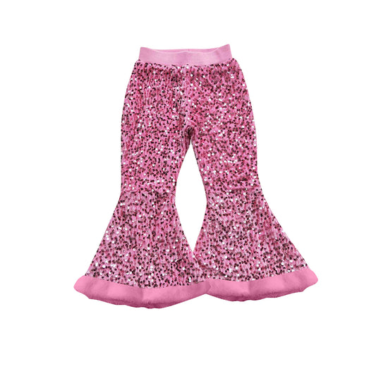 preorder P0794 Girls Pink Sequin Plush Ruffle Bell-bottomed Pants 202507