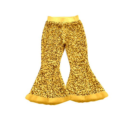 preorder P0796 Girls Yellow Sequin Plush Ruffle Bell-bottomed Pants 202507