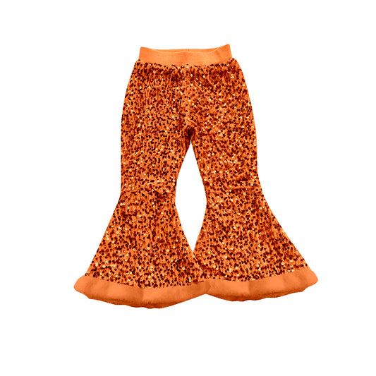 preorder P0797 Girls Orange Sequin Plush Ruffle Bell-bottomed Pants 202507