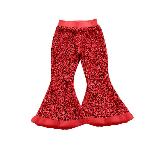 preorder P0798 Girls Red Sequin Plush Ruffle Bell-bottomed Pants 202507