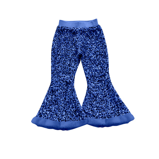 preorder P0801 Girls Blue Sequin Plush Ruffle Bell-bottomed Pants 202507