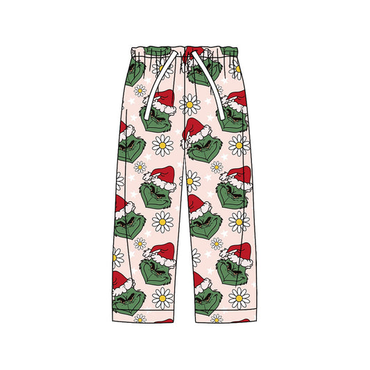 P0803 preorder Adult Women Christmas Grinch Flower Beige Pink Pants 202507