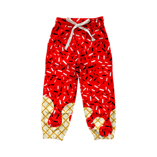 P0809  preorder Adult Women Red Waffle Ice Cream Drip Yoga Pants 202508