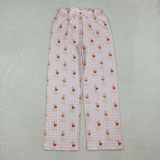 P0849 Adult Female Valentine's Day Love Puppy Pink Plaid Long Pants 202510 RTS