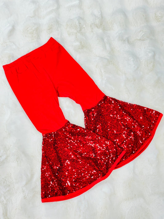 MOQ 8 Preorder P0854 Girls Solid Red Sequined Bell Bottom Pants 202509