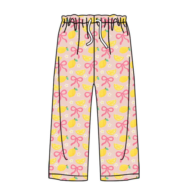 MOQ 8 P0861 preorder Adult Women Lemon Flower Bows Long Pants 202509