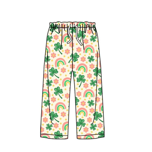 MOQ 8 P0862 preorder Adult Women St. Patrick's Day Four-Leaf Clover Rainbow Flower Star Long Pants 202509