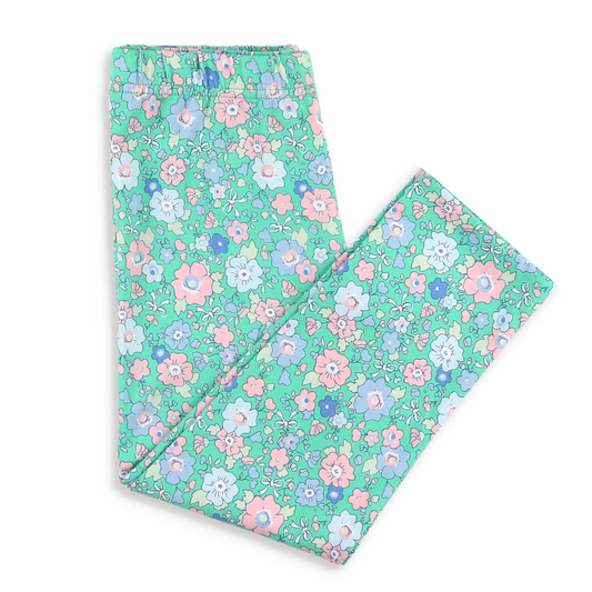 MOQ 8 Preorder P0874 Floral Bows Green Girls Long Pants 202509