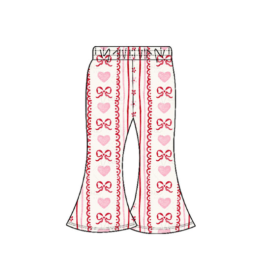 MOQ 8 Preorder P0894 Valentine’s Day Love Bows Pink Girls Bell Bottom Pants 202509