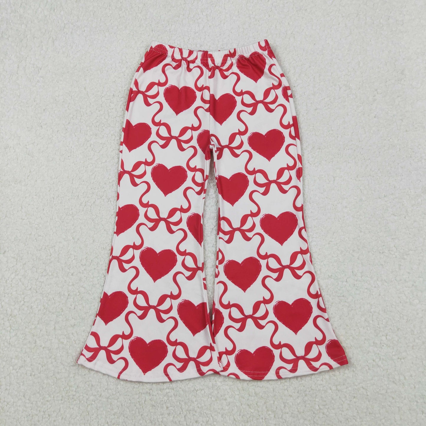 P0895 Valentine’s Day Red Love Bows Girls Bell Bottom Pants 202510 RTS
