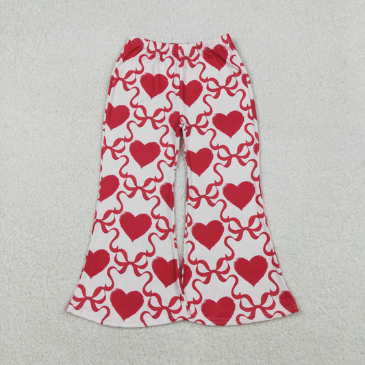 P0895 Valentine’s Day Red Love Bows Girls Bell Bottom Pants 202510 RTS