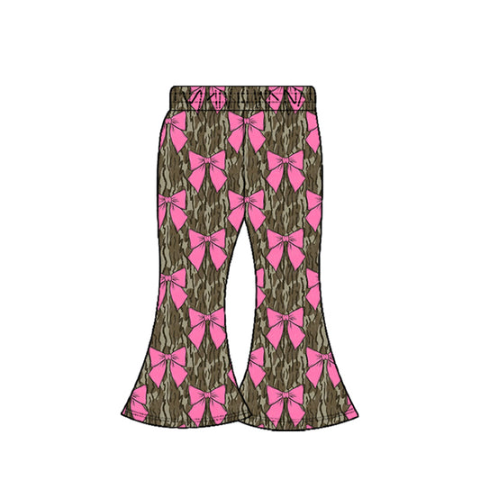MOQ 8 Preorder P0896 Valentine’s Day Bows Camouflage Army Green Girls Bell Bottom Pants 202509