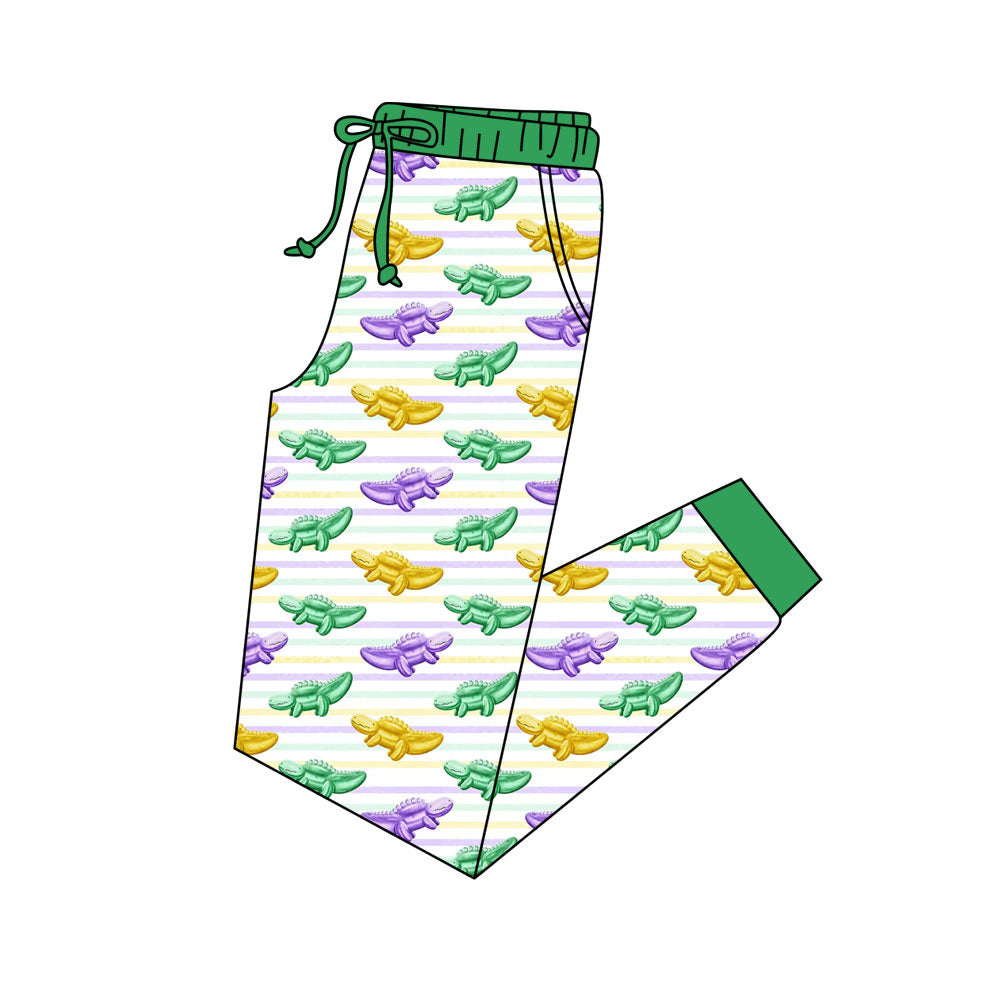 MOQ 5 P0903 preorder Mardi Gras Adult Female Crocodile Striped Green Elastic Waist Drawstring Long Pants 202510