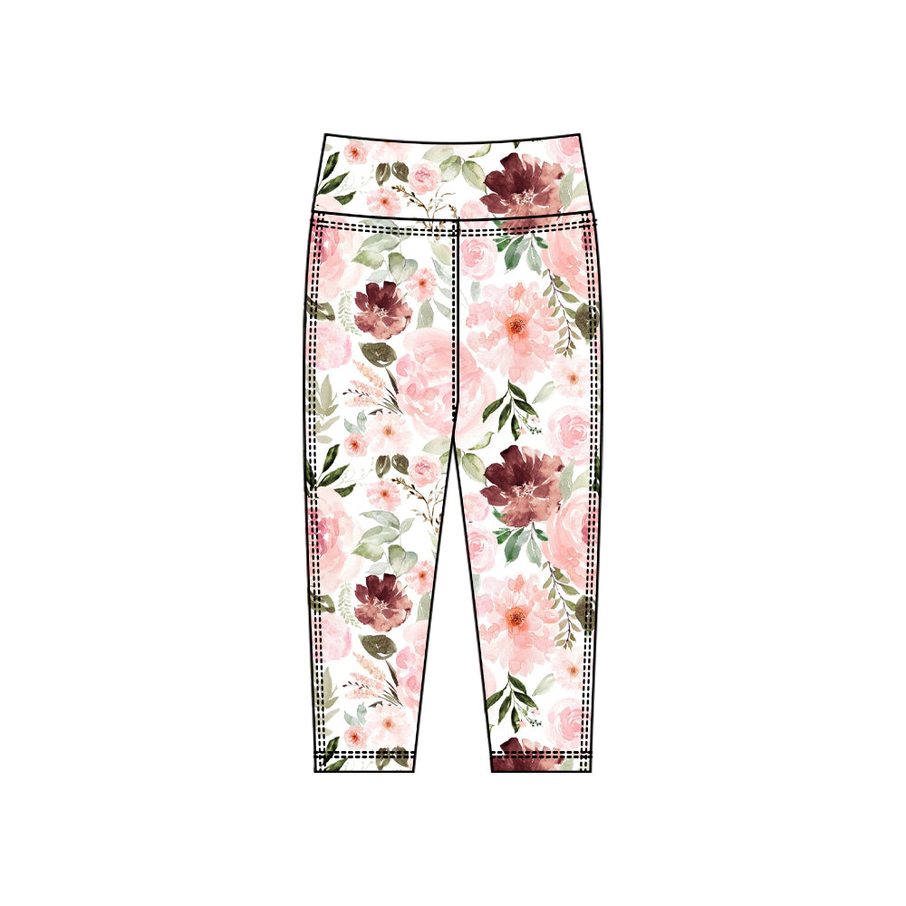 MOQ 5 Preorder P0915 Orange Pink Flower Leaf Girls Yoga Pants 202510