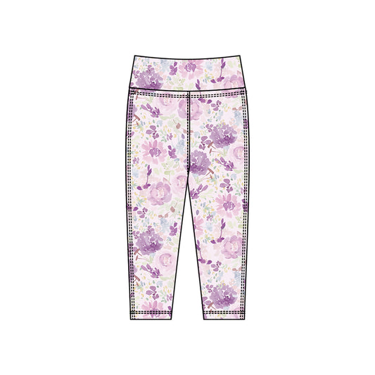 MOQ 5 Preorder P0916 Purple Flower Girls Yoga Pants 202510