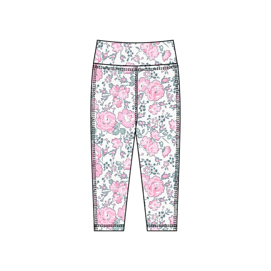 MOQ 5 Preorder P0917 Pink Flower Leaf Girls Yoga Pants 202510