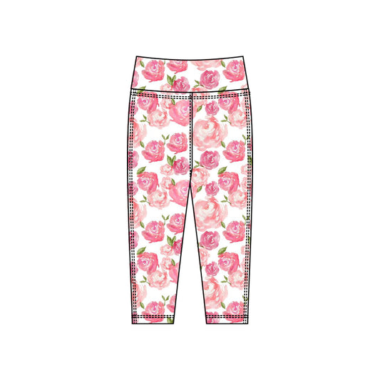 MOQ 5 Preorder P0920 Rose Pink Flower Pattern Girls Yoga Pants 202510
