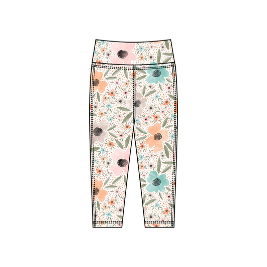 MOQ 5 Preorder P0922 Flower Leaf Dots Girls Yoga Pants 202510