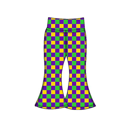 MOQ 5 Preorder P0934 Mardi Gras Purple Yellow Green Plaid Girls Yoga Pants 202510