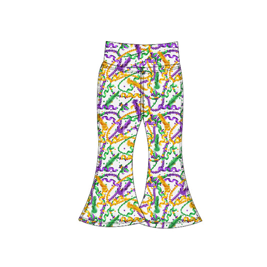 MOQ 5 Preorder P0941 Mardi Gras Colored Ribbon Girls Yoga Pants 202510