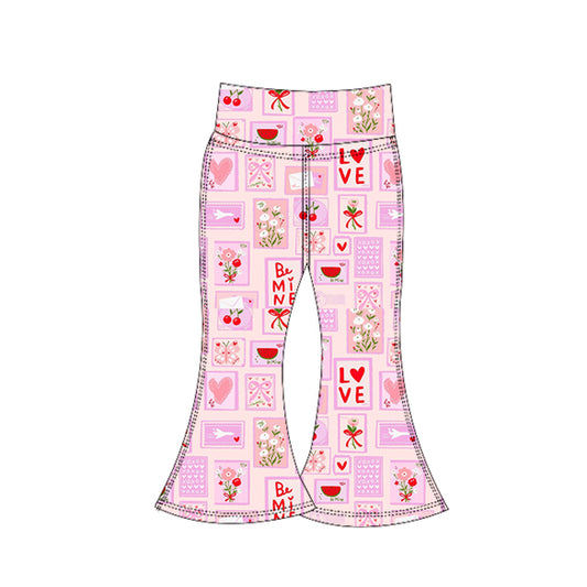 MOQ 5 PCS Preorder P0956 Valentines Day Be Mine Cherry Blossom Plaid Envelope Pink Girls Yoga Pants 202511
